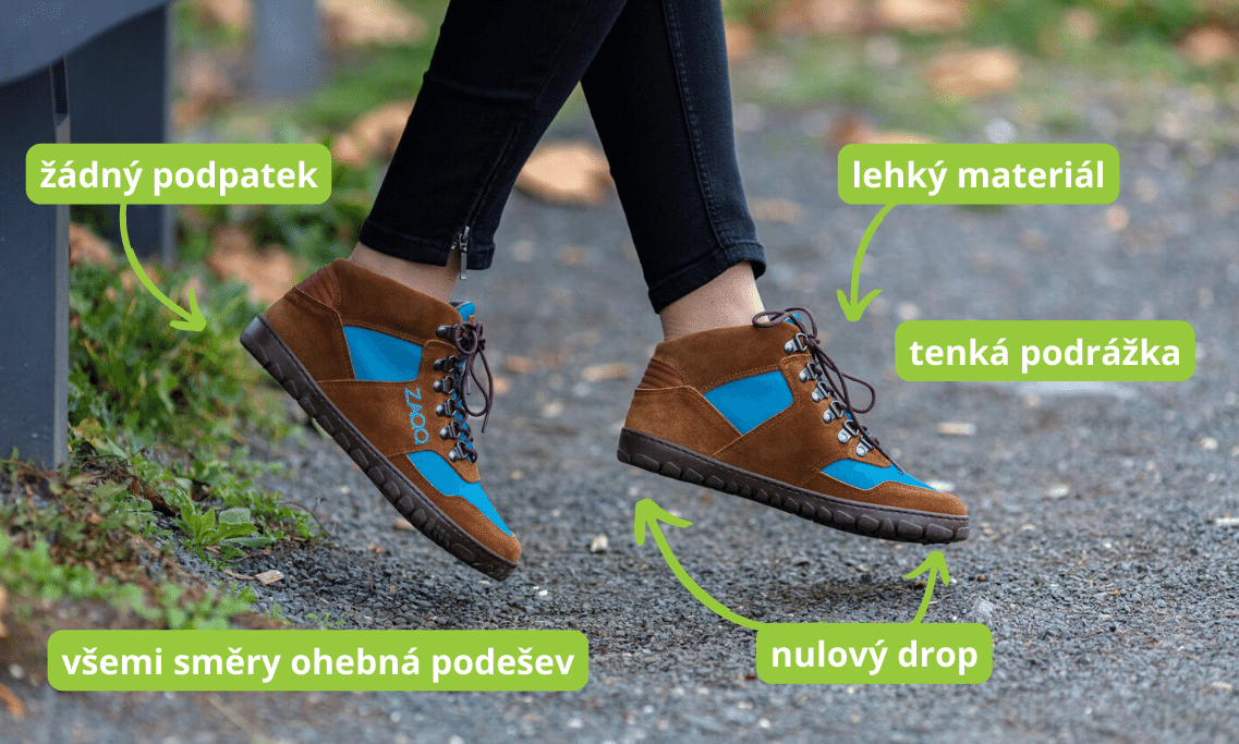 Barefoot boty od značky Zaqq, na kterých je ukázáno, jak by správně měly vypadat barefoot boty